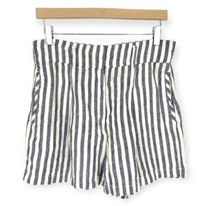 Cynthia Rowley | Size 8 | 100% Linen Navy White Stripe High Rise Paperbag Shorts
